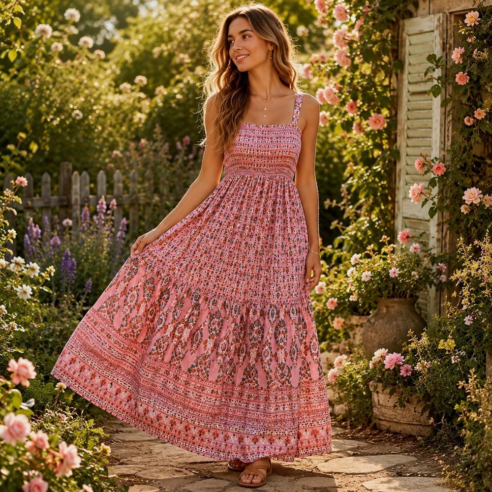 Knox Rose Maxi Dress Pink Paisley Boho Womens Size M
